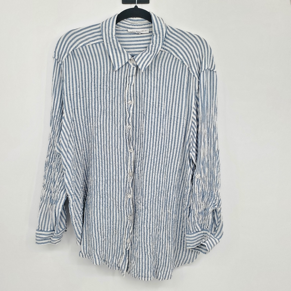 ♤♤ Jane and Delancey Striped Button Up Top Rolled Tab Sleeve Size 1X Blue White